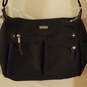 Baggallini Black Cheetah Anywhere Large Hobo Tote